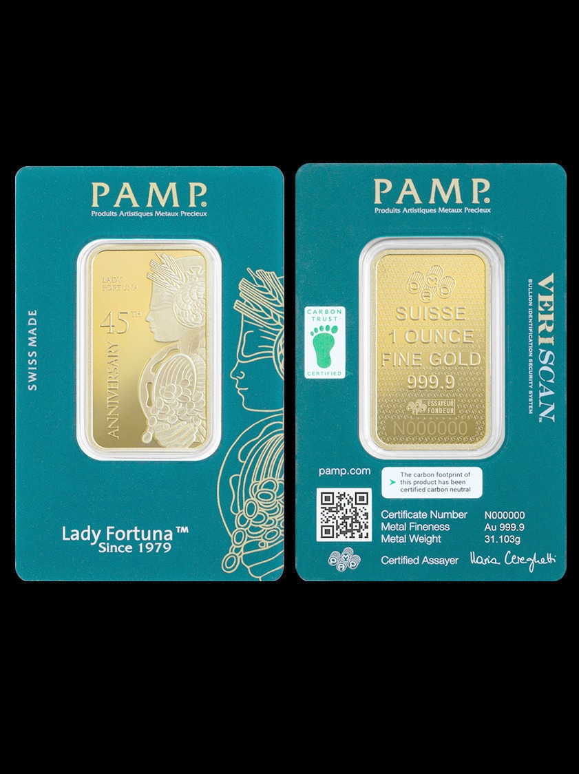 Lady Fortuna 45th Anniversary 1oz Gold Bar